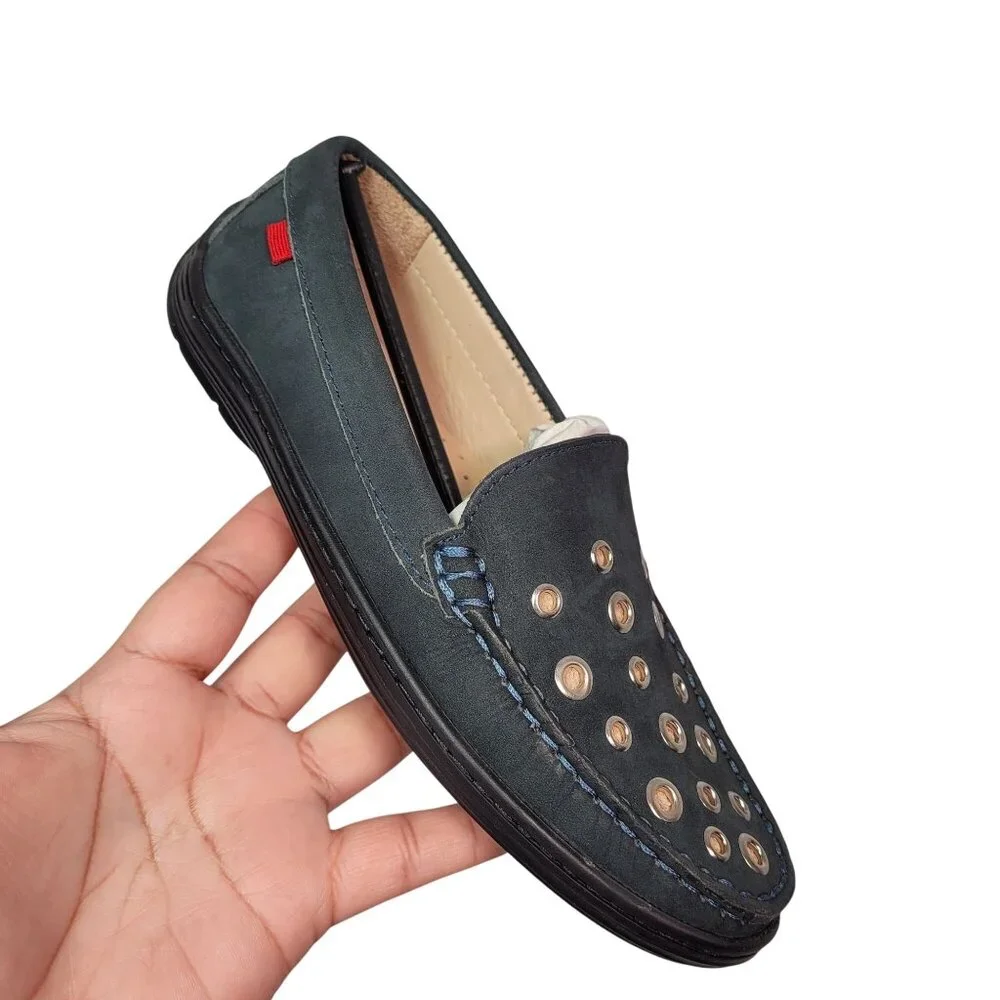 Marc Joseph NY Unisex-Child Navy Nobuck Mott St Grommet Detail Loafer Size 3